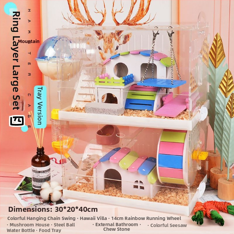 Klietka pre hamstera s tanierovou konštrukciou, plastová konštrukcia, vhodná do interiéru, štvorcový tvar, minimalistický dizajn (hamster; plast; interiér; štvorcový; minimalistický)