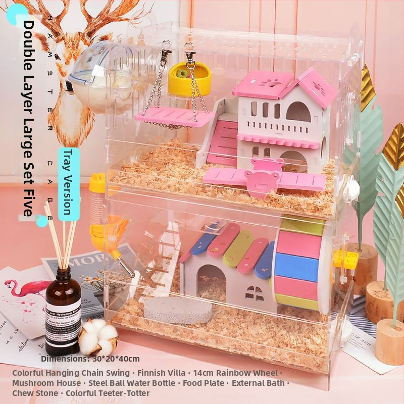 Klietka pre hamstera s tanierovou konštrukciou, plastová konštrukcia, vhodná do interiéru, štvorcový tvar, minimalistický dizajn (hamster; plast; interiér; štvorcový; minimalistický)