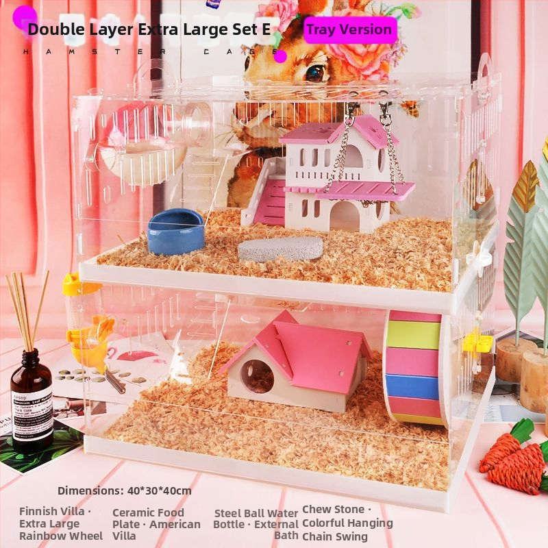 Klietka pre hamstera s tanierovou konštrukciou, plastová konštrukcia, vhodná do interiéru, štvorcový tvar, minimalistický dizajn (hamster; plast; interiér; štvorcový; minimalistický)