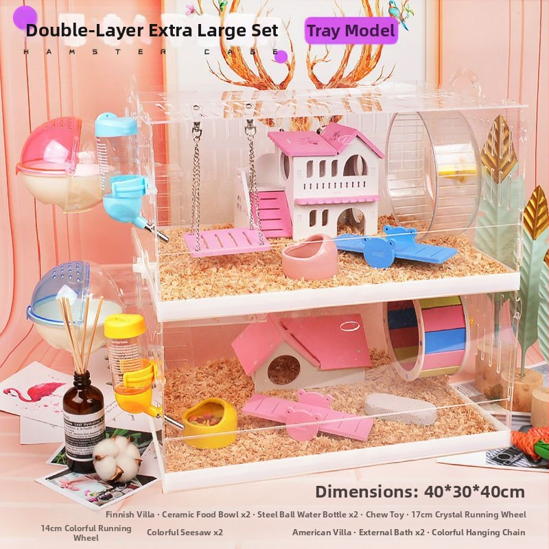 Klietka pre hamstera s tanierovou konštrukciou, plastová konštrukcia, vhodná do interiéru, štvorcový tvar, minimalistický dizajn (hamster; plast; interiér; štvorcový; minimalistický)