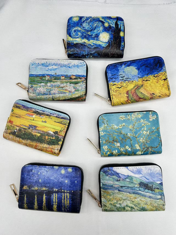 Držač kartica – Vintage Van Gogh serija s pejzažom, PU materijal, 11 džepova za kartice, podstava od poliestera