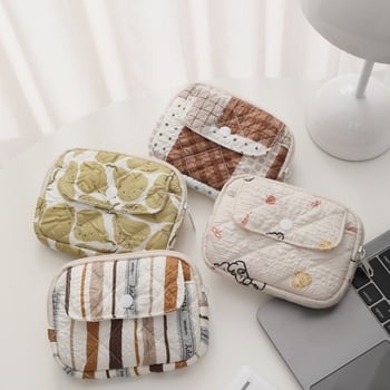 Mini novčanik za novčiće i kozmetička torbica – prugasta s točkicama quilted, prijenosna, mekana, poliester