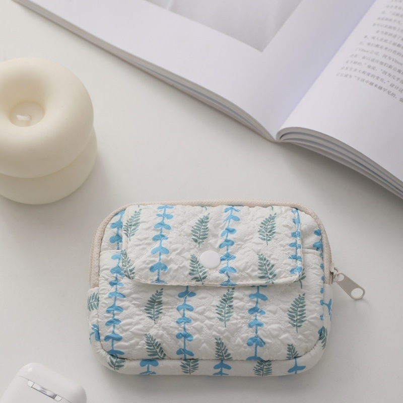 Mini novčanik za novčiće i kozmetička torbica – prugasta s točkicama quilted, prijenosna, mekana, poliester
