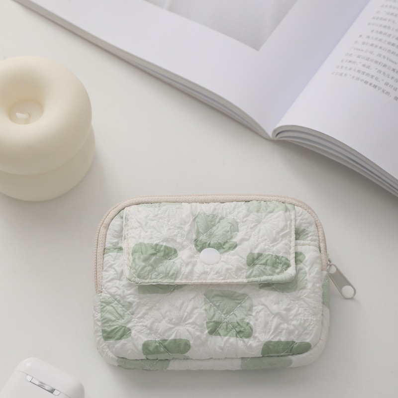 Mini novčanik za novčiće i kozmetička torbica – prugasta s točkicama quilted, prijenosna, mekana, poliester