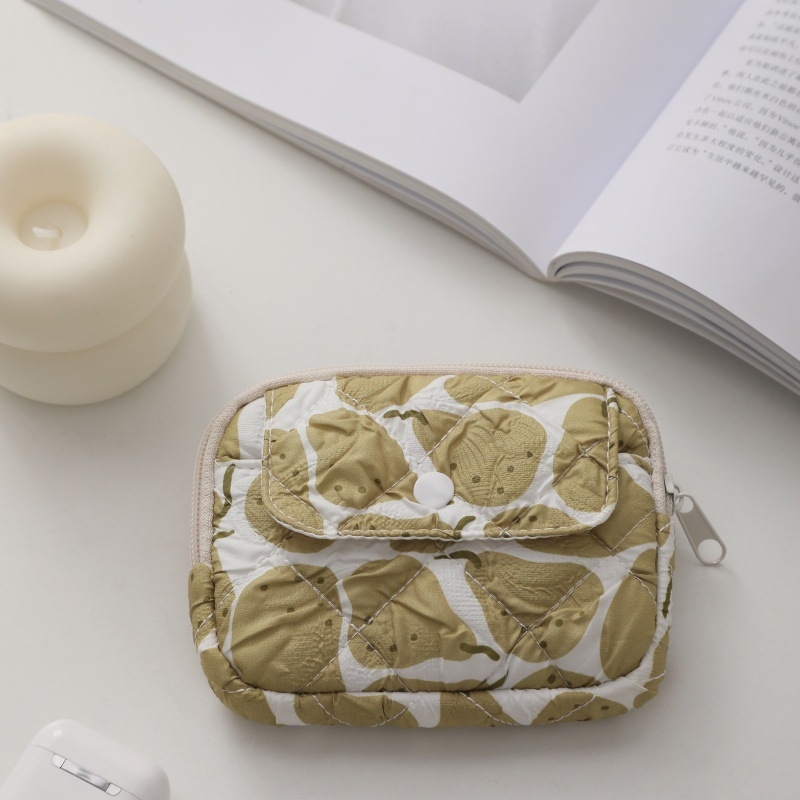 Mini novčanik za novčiće i kozmetička torbica – prugasta s točkicama quilted, prijenosna, mekana, poliester