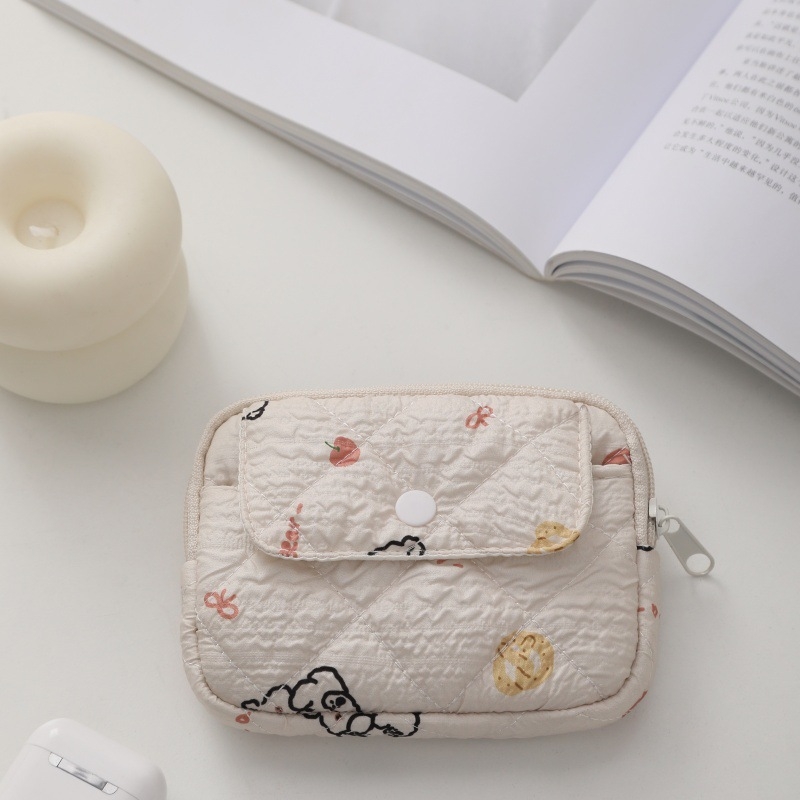 Mini novčanik za novčiće i kozmetička torbica – prugasta s točkicama quilted, prijenosna, mekana, poliester