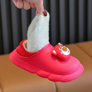 Gyerekeknek szánt téli pamutpapucs Cartoon mintával, PVC felsőrész és talp, vízálló, csúszásmentes, fleece bélés, uniszex, 1–16 éves korosztálynak