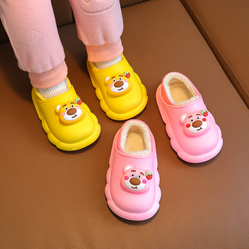 Gyerekeknek szánt téli pamutpapucs Cartoon mintával, PVC felsőrész és talp, vízálló, csúszásmentes, fleece bélés, uniszex, 1–16 éves korosztálynak
