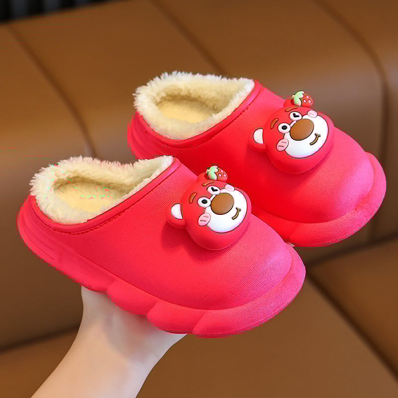 Gyerekeknek szánt téli pamutpapucs Cartoon mintával, PVC felsőrész és talp, vízálló, csúszásmentes, fleece bélés, uniszex, 1–16 éves korosztálynak
