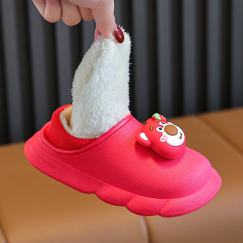 Gyerekeknek szánt téli pamutpapucs Cartoon mintával, PVC felsőrész és talp, vízálló, csúszásmentes, fleece bélés, uniszex, 1–16 éves korosztálynak