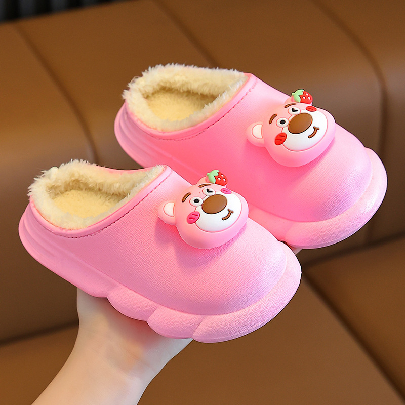 Gyerekeknek szánt téli pamutpapucs Cartoon mintával, PVC felsőrész és talp, vízálló, csúszásmentes, fleece bélés, uniszex, 1–16 éves korosztálynak