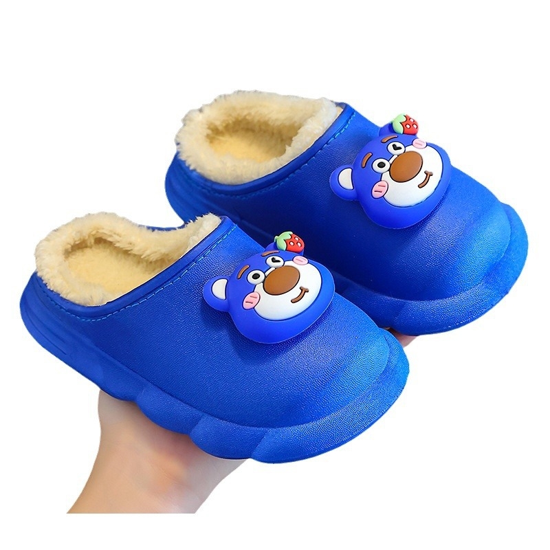 Gyerekeknek szánt téli pamutpapucs Cartoon mintával, PVC felsőrész és talp, vízálló, csúszásmentes, fleece bélés, uniszex, 1–16 éves korosztálynak