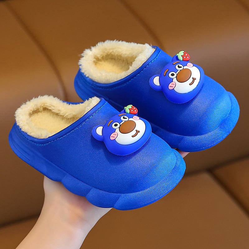 Gyerekeknek szánt téli pamutpapucs Cartoon mintával, PVC felsőrész és talp, vízálló, csúszásmentes, fleece bélés, uniszex, 1–16 éves korosztálynak