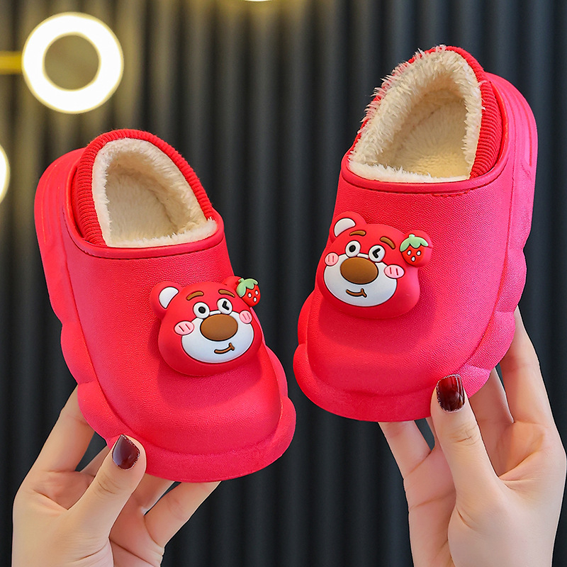 Gyerekeknek szánt téli pamutpapucs Cartoon mintával, PVC felsőrész és talp, vízálló, csúszásmentes, fleece bélés, uniszex, 1–16 éves korosztálynak