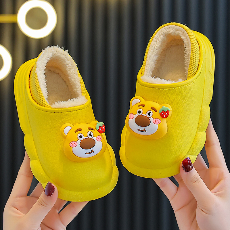 Gyerekeknek szánt téli pamutpapucs Cartoon mintával, PVC felsőrész és talp, vízálló, csúszásmentes, fleece bélés, uniszex, 1–16 éves korosztálynak