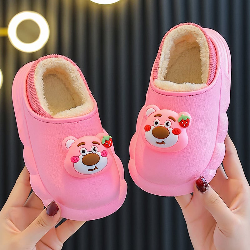 Gyerekeknek szánt téli pamutpapucs Cartoon mintával, PVC felsőrész és talp, vízálló, csúszásmentes, fleece bélés, uniszex, 1–16 éves korosztálynak