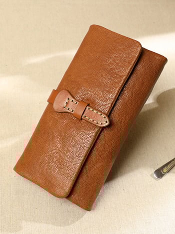 Πορτοφόλι για κινητό από γνήσιο δέρμα, πρώτο στρώμα βοοειδούς δέρματος, street style, μονόχρωμο σχέδιο, επένδυση πολυεστέρα