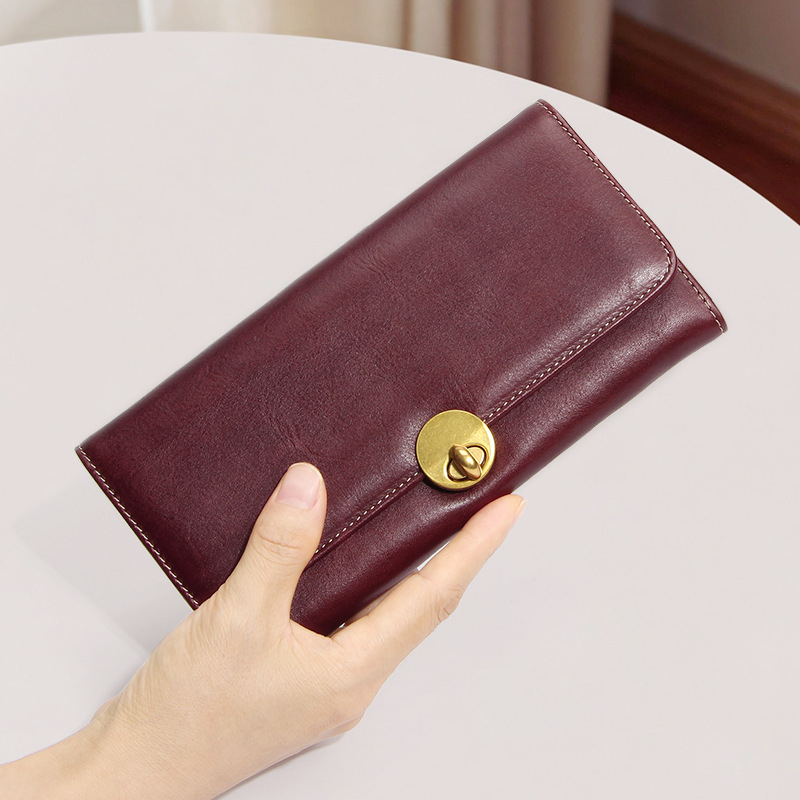 Πορτοφόλι για κινητό από γνήσιο δέρμα, πρώτο στρώμα βοοειδούς δέρματος, street style, μονόχρωμο σχέδιο, επένδυση πολυεστέρα