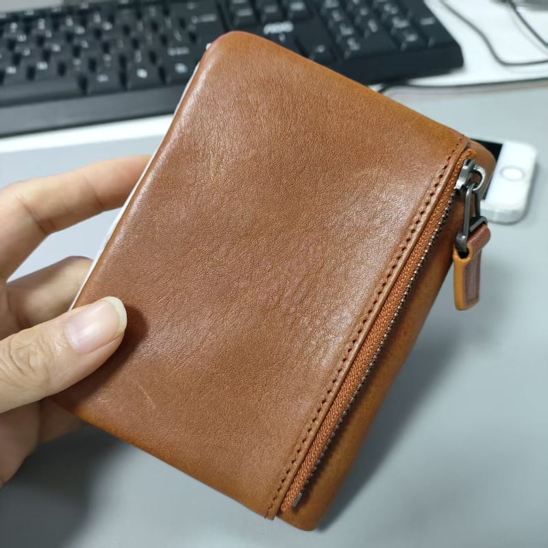 Πορτοφόλι για κινητό από γνήσιο δέρμα, πρώτο στρώμα βοοειδούς δέρματος, street style, μονόχρωμο σχέδιο, επένδυση πολυεστέρα