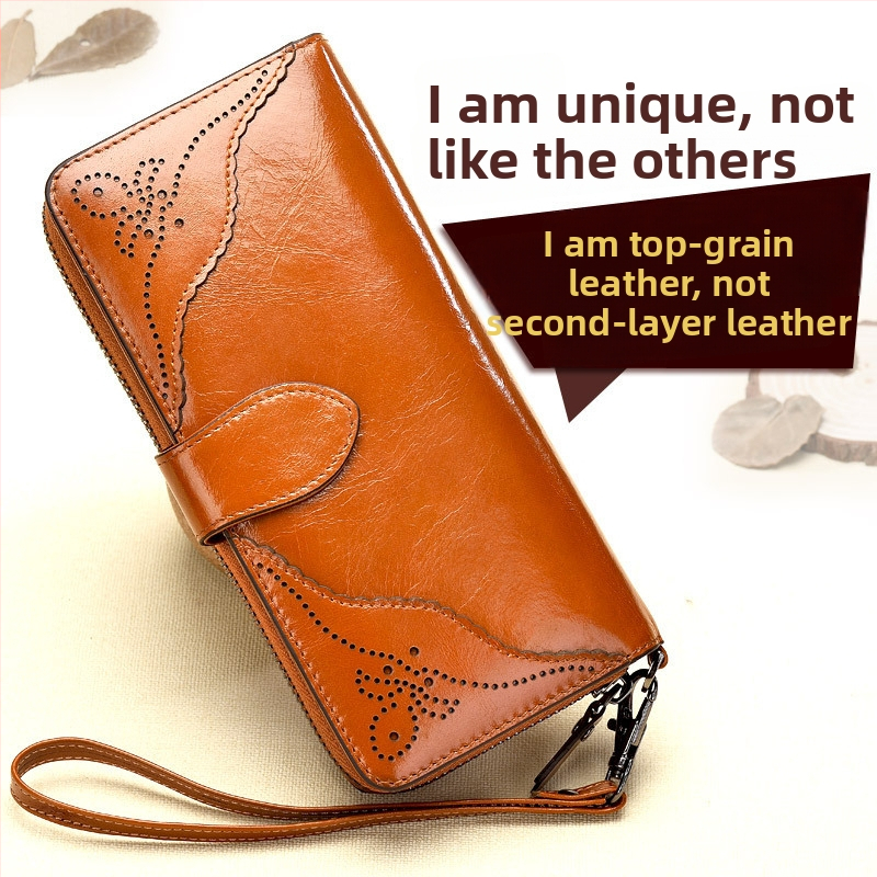 Πορτοφόλι για κινητό από γνήσιο δέρμα, πρώτο στρώμα βοοειδούς δέρματος, street style, μονόχρωμο σχέδιο, επένδυση πολυεστέρα