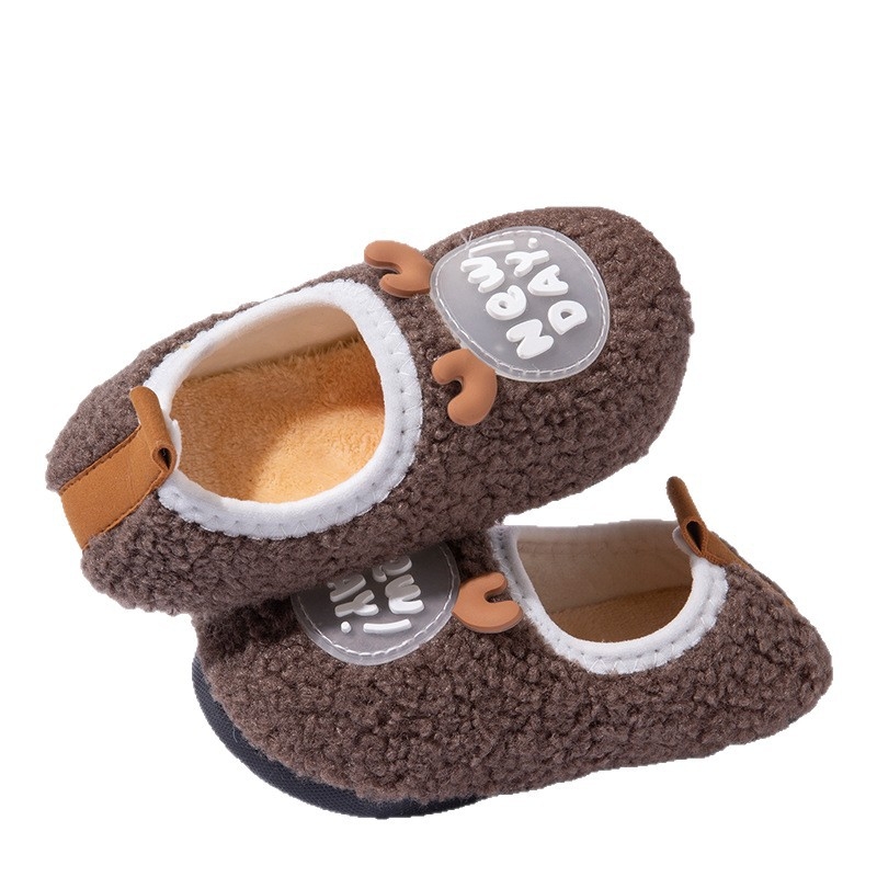 Papuci de casă din bumbac pentru copii, iarnă, cu model animale, partea superioară din bumbac, talpă din cauciuc, cu toc