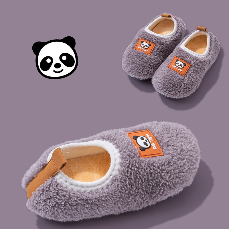 Papuci de casă din bumbac pentru copii, iarnă, cu model animale, partea superioară din bumbac, talpă din cauciuc, cu toc
