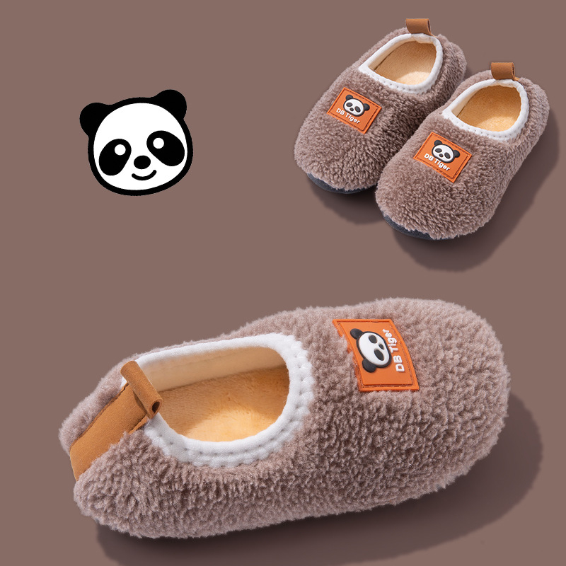 Papuci de casă din bumbac pentru copii, iarnă, cu model animale, partea superioară din bumbac, talpă din cauciuc, cu toc