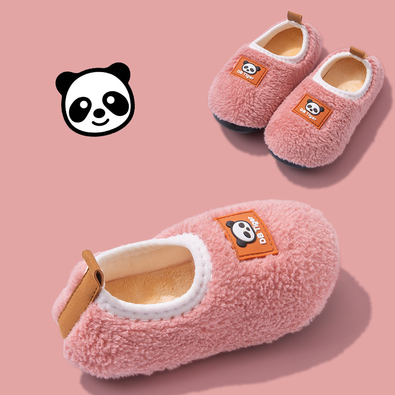 Papuci de casă din bumbac pentru copii, iarnă, cu model animale, partea superioară din bumbac, talpă din cauciuc, cu toc