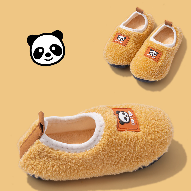 Papuci de casă din bumbac pentru copii, iarnă, cu model animale, partea superioară din bumbac, talpă din cauciuc, cu toc