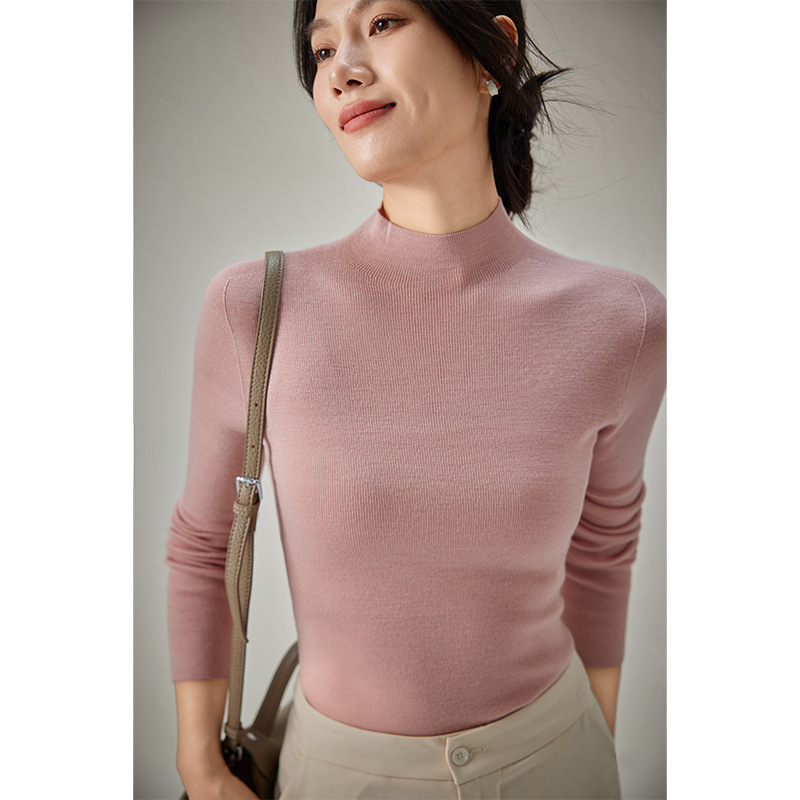 Női gyapjú kötött pulóver fél-turtleneck gallérral, karcsú szabás, 95%+ gyapjú, elegáns városi stílus, téli 2025