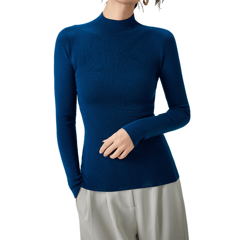 Női gyapjú kötött pulóver fél-turtleneck gallérral, karcsú szabás, 95%+ gyapjú, elegáns városi stílus, téli 2025