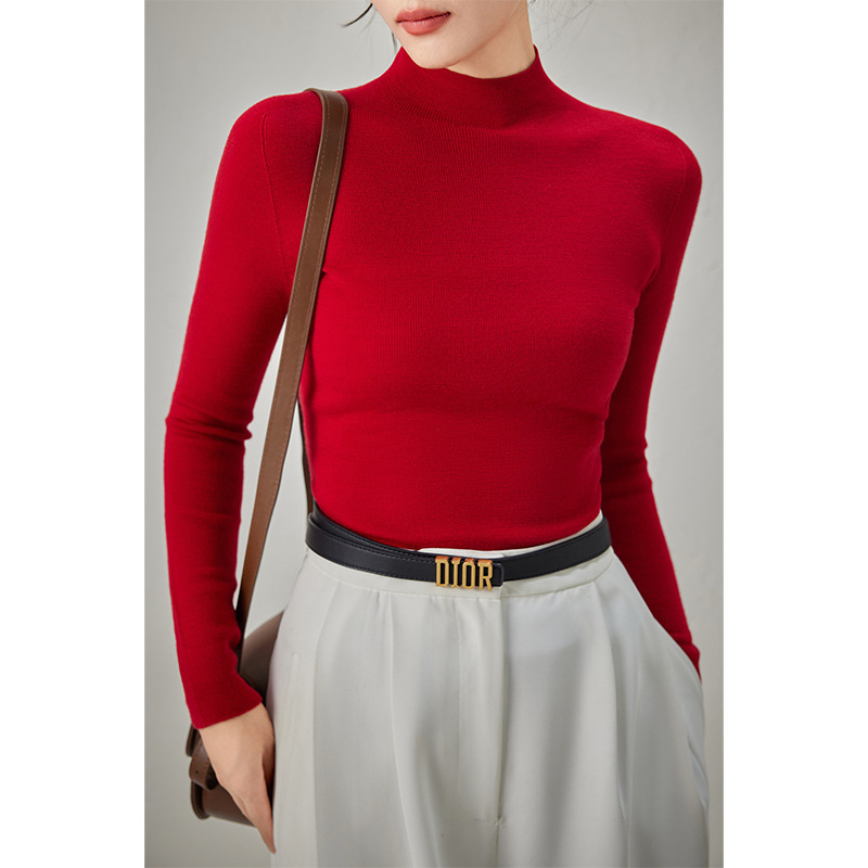 Női gyapjú kötött pulóver fél-turtleneck gallérral, karcsú szabás, 95%+ gyapjú, elegáns városi stílus, téli 2025