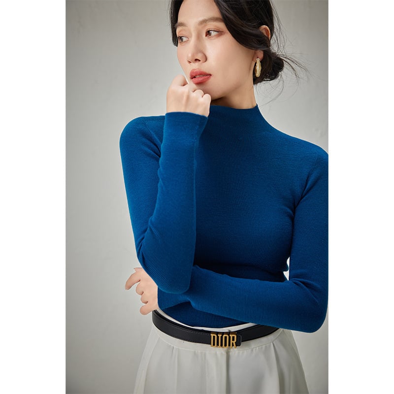 Női gyapjú kötött pulóver fél-turtleneck gallérral, karcsú szabás, 95%+ gyapjú, elegáns városi stílus, téli 2025