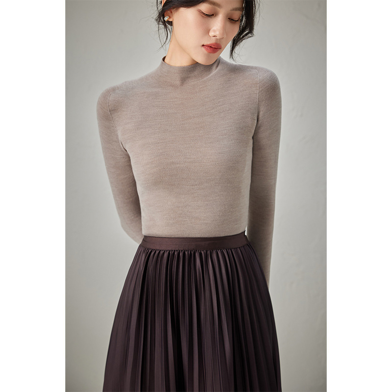 Női gyapjú kötött pulóver fél-turtleneck gallérral, karcsú szabás, 95%+ gyapjú, elegáns városi stílus, téli 2025