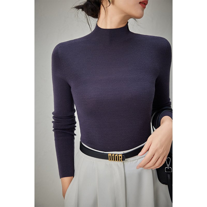 Női gyapjú kötött pulóver fél-turtleneck gallérral, karcsú szabás, 95%+ gyapjú, elegáns városi stílus, téli 2025