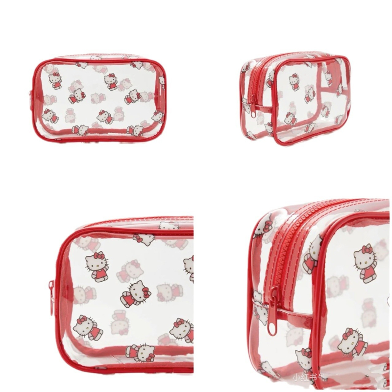 Átlátszó PVC kozmetikai táska macska-animés mintával, vízálló, PVC bélés, uniszex, japán stílus