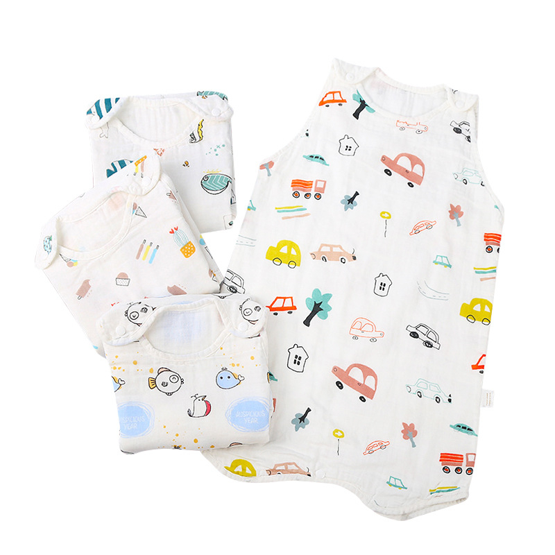 Sac de dormit pentru sugari și copii, model desen animat, stil vestă, toate sezoanele (Material: bumbac 100%; căptușeală: bumbac 100%; umplutură: bumbac 100%)