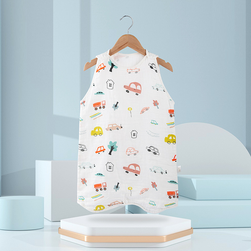 Sac de dormit pentru sugari și copii, model desen animat, stil vestă, toate sezoanele (Material: bumbac 100%; căptușeală: bumbac 100%; umplutură: bumbac 100%)