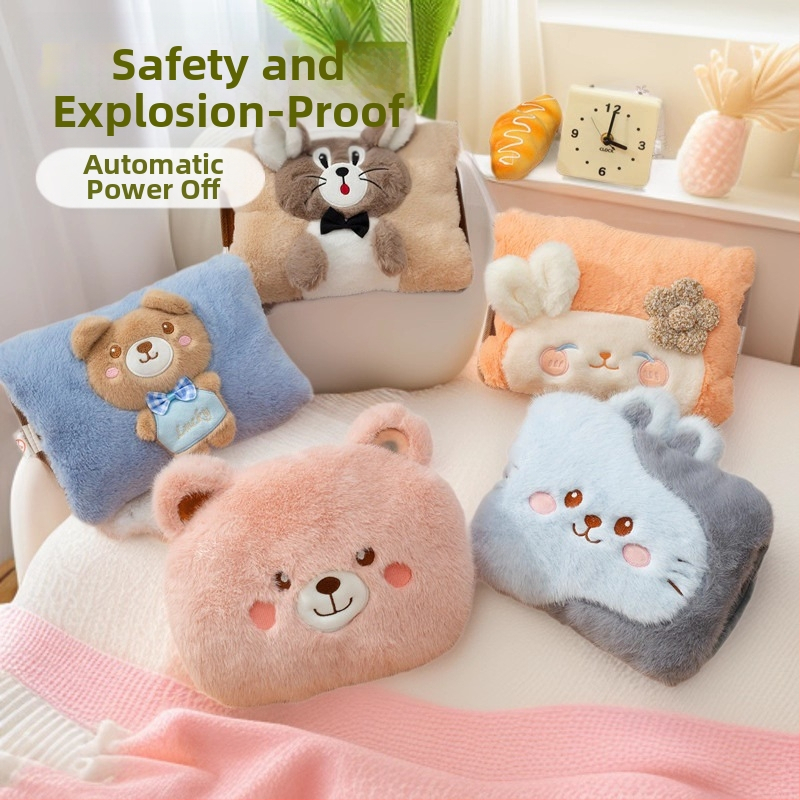 Rechargeable hot water bottle с карикатурен плюшен дизайн (W серия) – 220V, 500W, нагряване чрез зареждане, температурен контролер 65°C