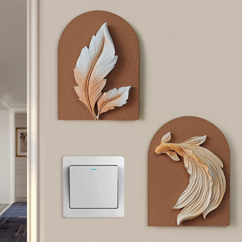 3D dekoratív falmatrica – 1 darab, gyanta + fa panel, növények és virágok motívum, modern minimalist stílus, háromdimenziós kialakítás