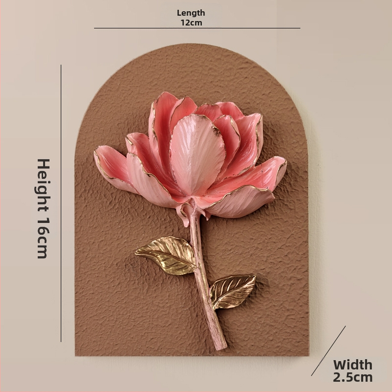 3D dekoratív falmatrica – 1 darab, gyanta + fa panel, növények és virágok motívum, modern minimalist stílus, háromdimenziós kialakítás