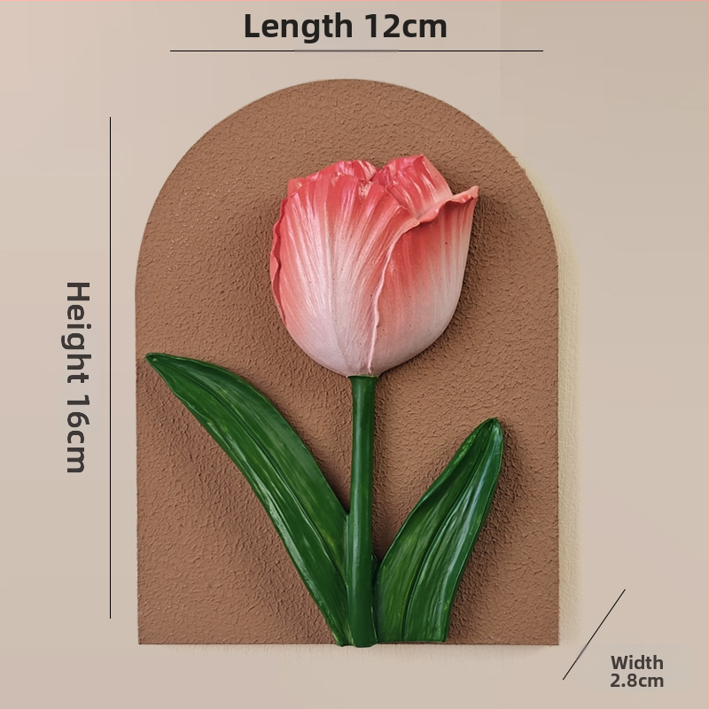 3D dekoratív falmatrica – 1 darab, gyanta + fa panel, növények és virágok motívum, modern minimalist stílus, háromdimenziós kialakítás