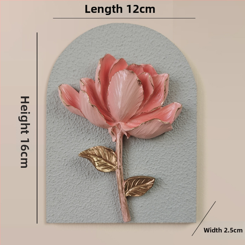 3D dekoratív falmatrica – 1 darab, gyanta + fa panel, növények és virágok motívum, modern minimalist stílus, háromdimenziós kialakítás