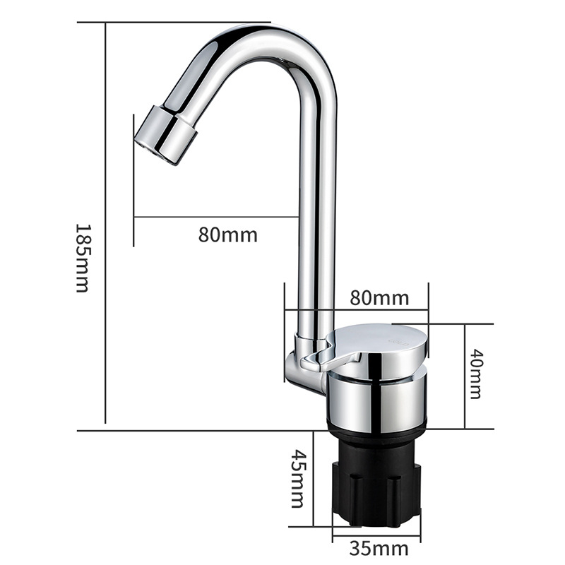 Skľopajúca kuchynská batéria s keramickým diskovým ventílom, meďové telo, nástenná zvislá montáž, 0–90°C, 0.6–1.0 MPa