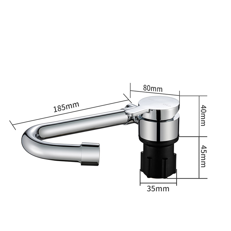 Skľopajúca kuchynská batéria s keramickým diskovým ventílom, meďové telo, nástenná zvislá montáž, 0–90°C, 0.6–1.0 MPa