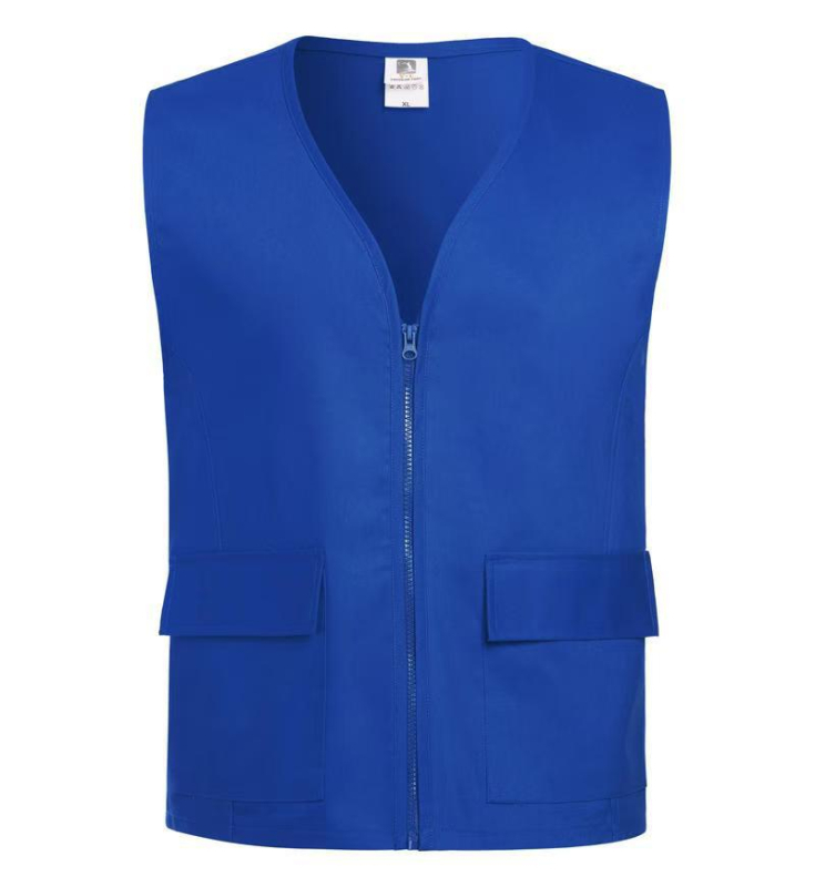 Γιλέκο από 100% βαμβάκι με V-λαιμό για εθελοντές, με κεντημένο λογότυπο — εργασιακό ρούχο, φερμουάρ, ίσιο κόψιμο