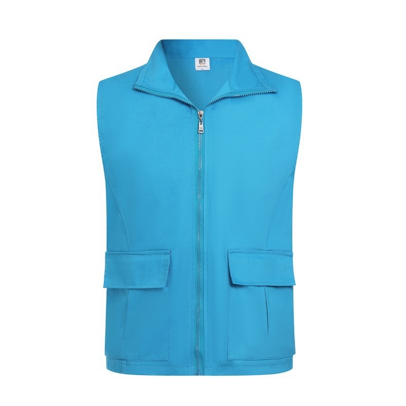 Γιλέκο από 100% βαμβάκι με V-λαιμό για εθελοντές, με κεντημένο λογότυπο — εργασιακό ρούχο, φερμουάρ, ίσιο κόψιμο