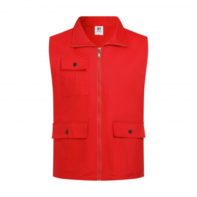 Γιλέκο από 100% βαμβάκι με V-λαιμό για εθελοντές, με κεντημένο λογότυπο — εργασιακό ρούχο, φερμουάρ, ίσιο κόψιμο