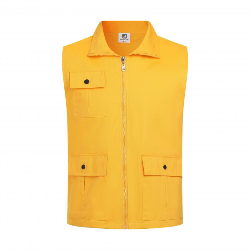 Γιλέκο από 100% βαμβάκι με V-λαιμό για εθελοντές, με κεντημένο λογότυπο — εργασιακό ρούχο, φερμουάρ, ίσιο κόψιμο