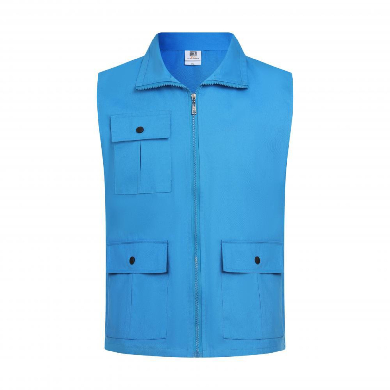 Γιλέκο από 100% βαμβάκι με V-λαιμό για εθελοντές, με κεντημένο λογότυπο — εργασιακό ρούχο, φερμουάρ, ίσιο κόψιμο